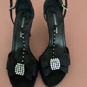 Black satin dress high heels new never worn